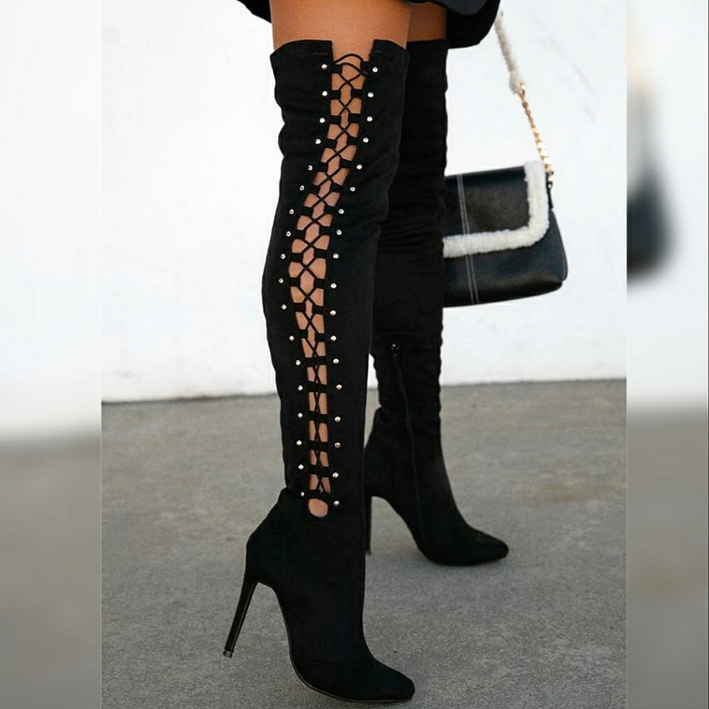 NEW Kate Lace Up Over The Knee Boots - Black